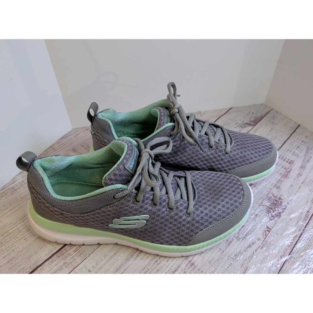 Skechers Bobs Sport Squad Gray Mint Green Mesh Memory Sneakers 56062BJ Womens 7